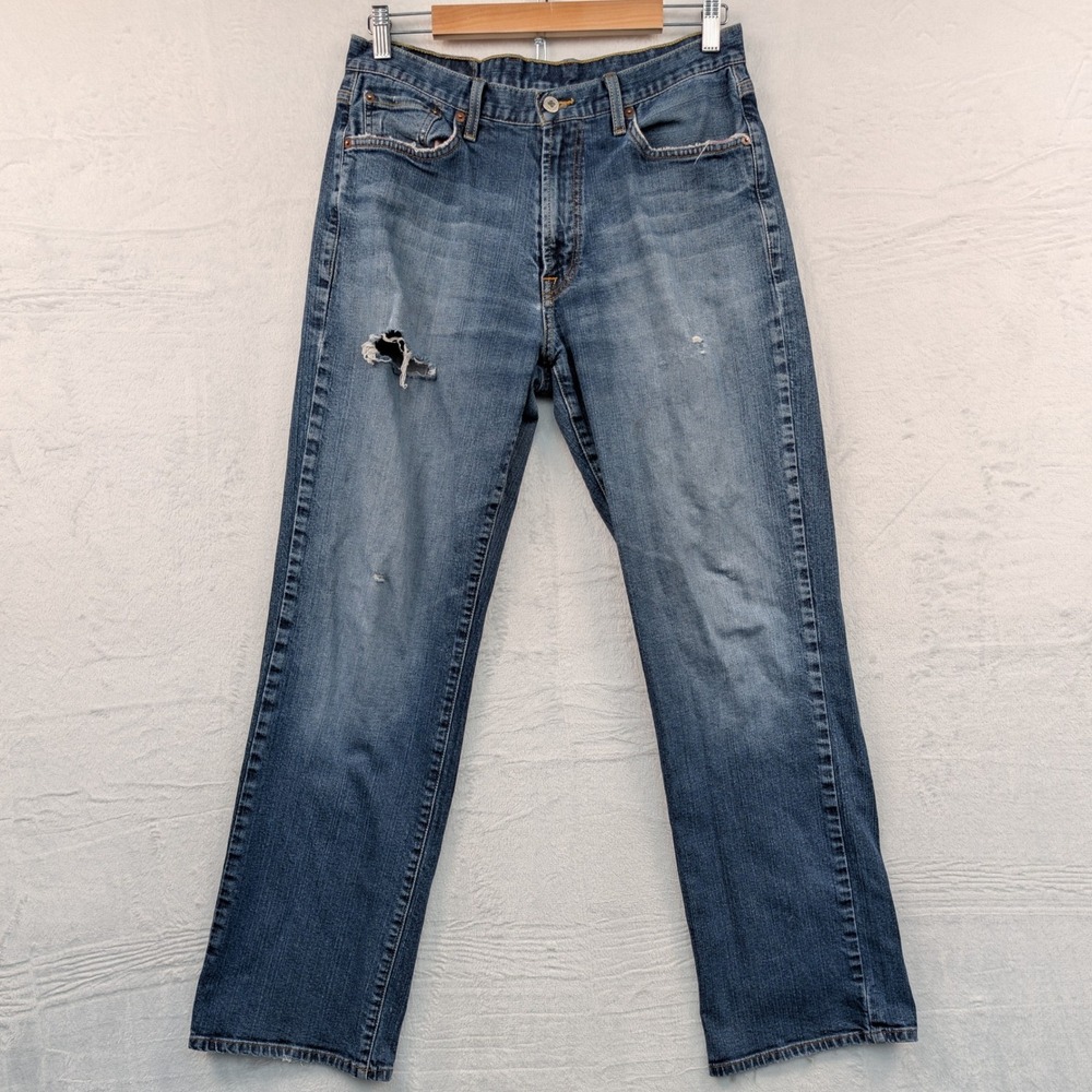VTG Lucky Brand Jeans Men's 32 Blue Distressed Bootcut Americana Workwear Y2K